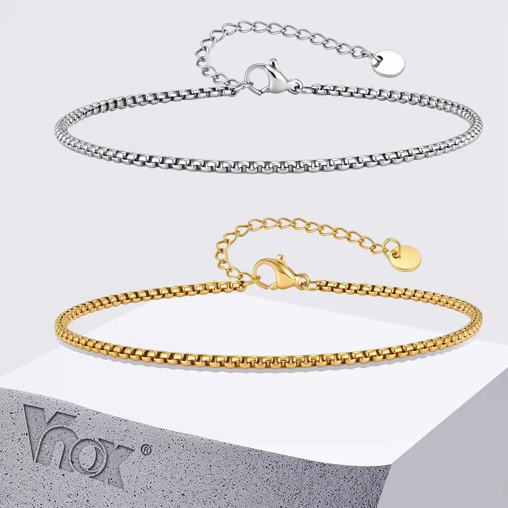 Vnox Stainless Steel Box Chain Link Anklet for Men Women, Gold Silver Color Adjustable Chain Anklet Bracelet, Men’s Jewelry Gift
