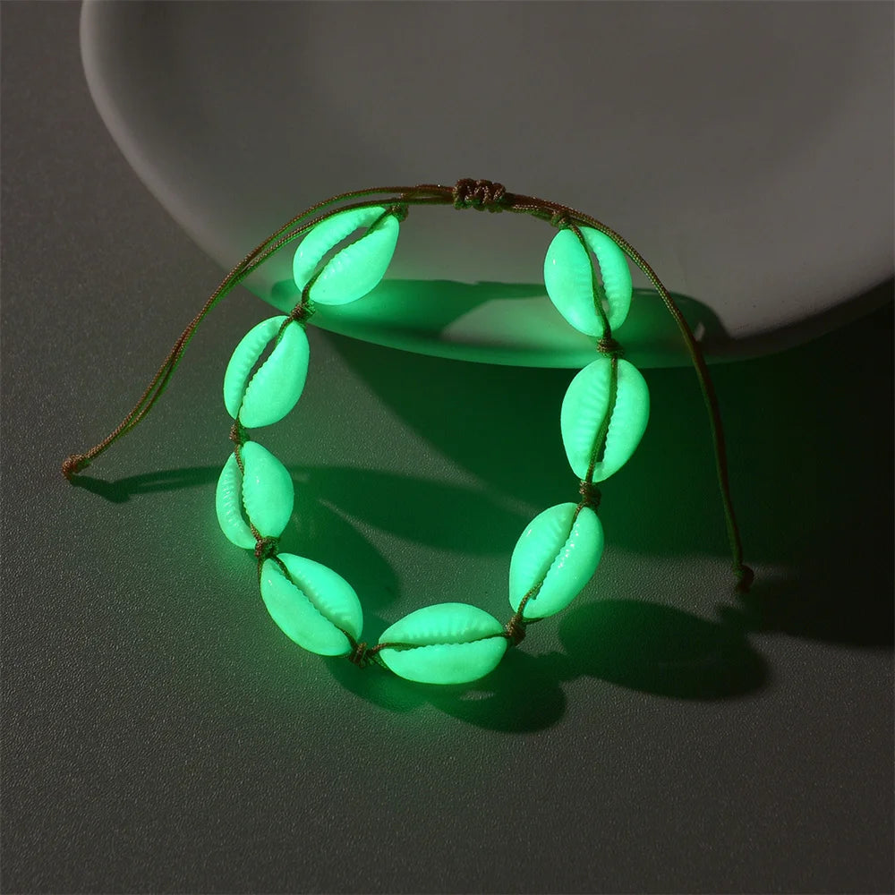 Luminous Acrylic Conch Beaded Anklets For Women Men Rope Chains Weaving Adjustable Ankle Bracelet Beach Jewelry Foot Accessories